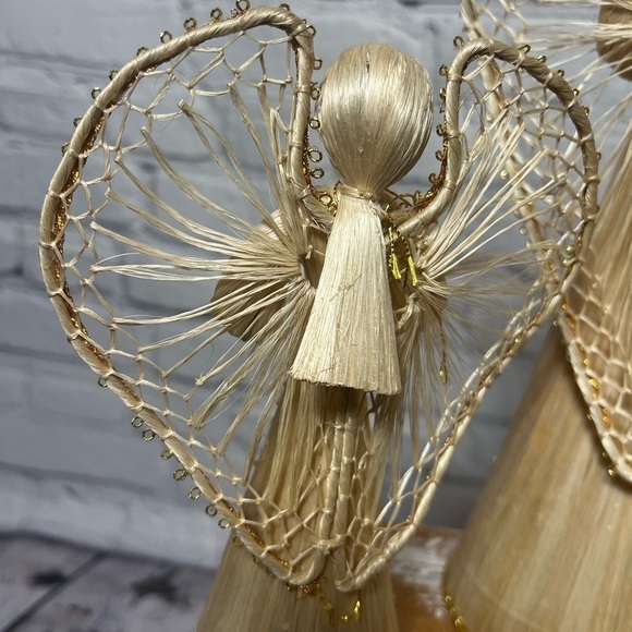 Vintage trio of corn silk angels with gold trim - Picture 5 of 5